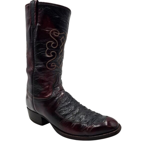 Lucchese San Antonio Exotic Mens 10D Black Cherry Ostrich Cowboy Western Boots - Picture 5 of 14